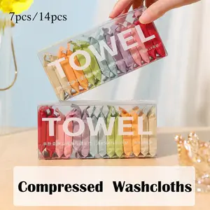 14/7 Pieces Compressed Disposable Bath Washcloths, Washcloths for Showering, Bath Sponge, Travel Portable Facial Cleansing Towel, Bathroom Supplies, Thickened Wet and Dry Dual-Use, Travel Essentials