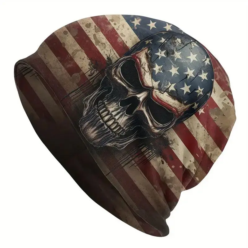 Men‘s Skullies Beanies with American Flag Print Stretchable Unisex Hat for Outdoor Activities Comfortable Fit Patriotic Hat Adjustable Stylish Hat skull caps gorras para hombres