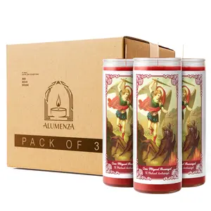 Bulk 3 Pack San Miguel Arcangel 7 Day Candles in Glass Jar – Paraffin Wax, Clean Burning Unscented | Large & Tall Devotional Prayer Pillar Candles for Home, Memorial, Spells, Long Lasting