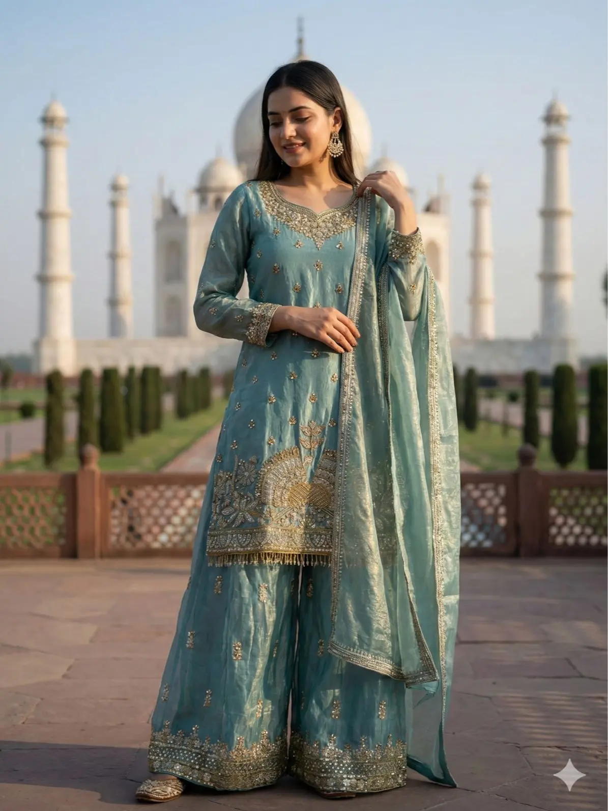 Elegant Embroidered Suit 3PC Set with Dupatta, Sharara, and Dress – Festive, EID & Wedding Wear