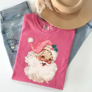 Comfort Colors Retro Pink Santa Vintage Christmas T-Shirt & Crewneck – Trendy Winter Holiday Sweatshirt for Men & Women, Cute Family Matching Outfit