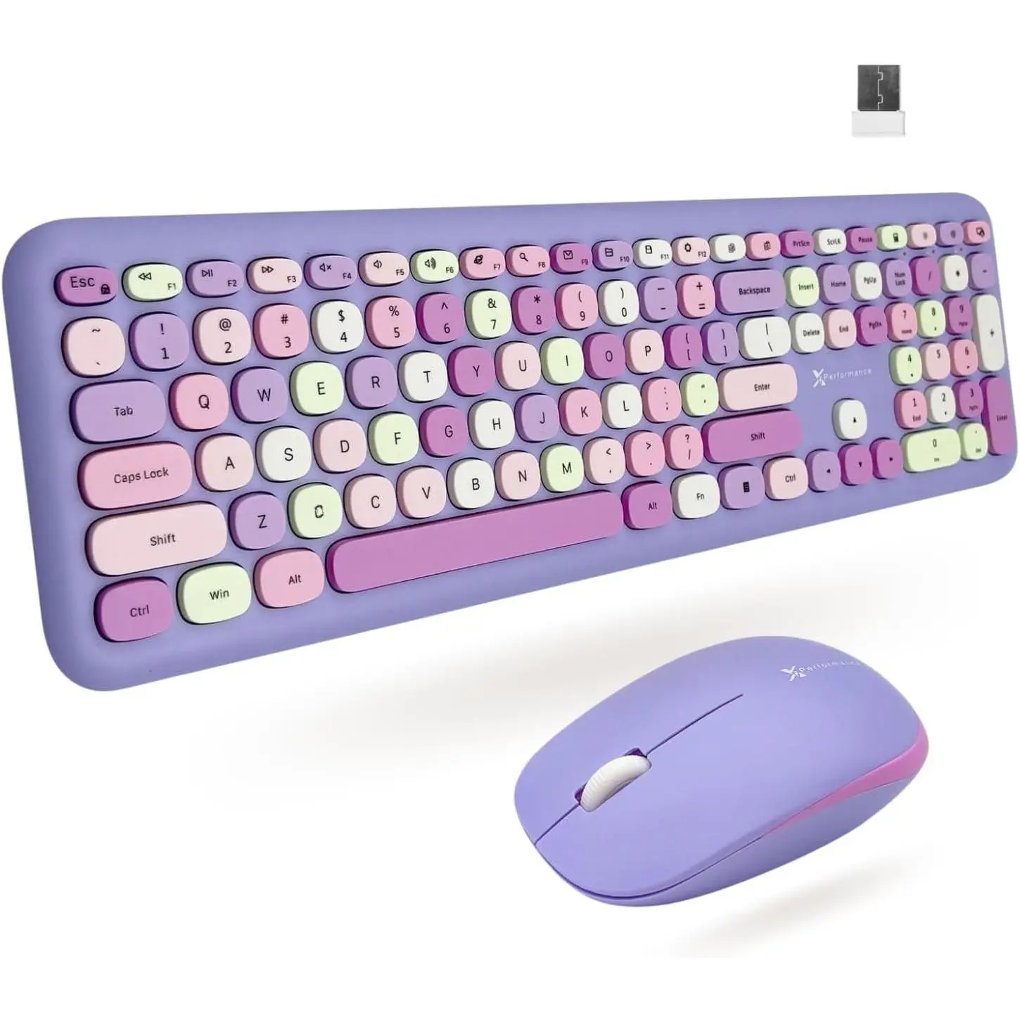 Purple  Keyboard and  Combo - 2.4G Full Size Colorful Keyboard and   - Cute and Aesthetic Retro Typewriter Combo for PC Computer Desktop and Laptop.