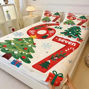 Fresh Christmas Number 67 Bed Sheet Set, Christmas Tree Gift Box Holiday Bedding, Skin-Friendly Durable Holiday Decoration