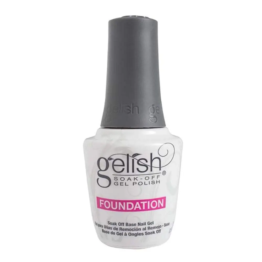 Gelish Harmony Soak-Off Foundation Gel Base Coat, 0.5 fl oz Nail Care Basics - Single Item for Pros, Smooth Layer Youth Nail Art Cosmetic with Thin-Layer Manicure Application, Bottle, Butyl Acrylate, Soak-Off Technology, Long Wearing, Base Coat Gel Nail P