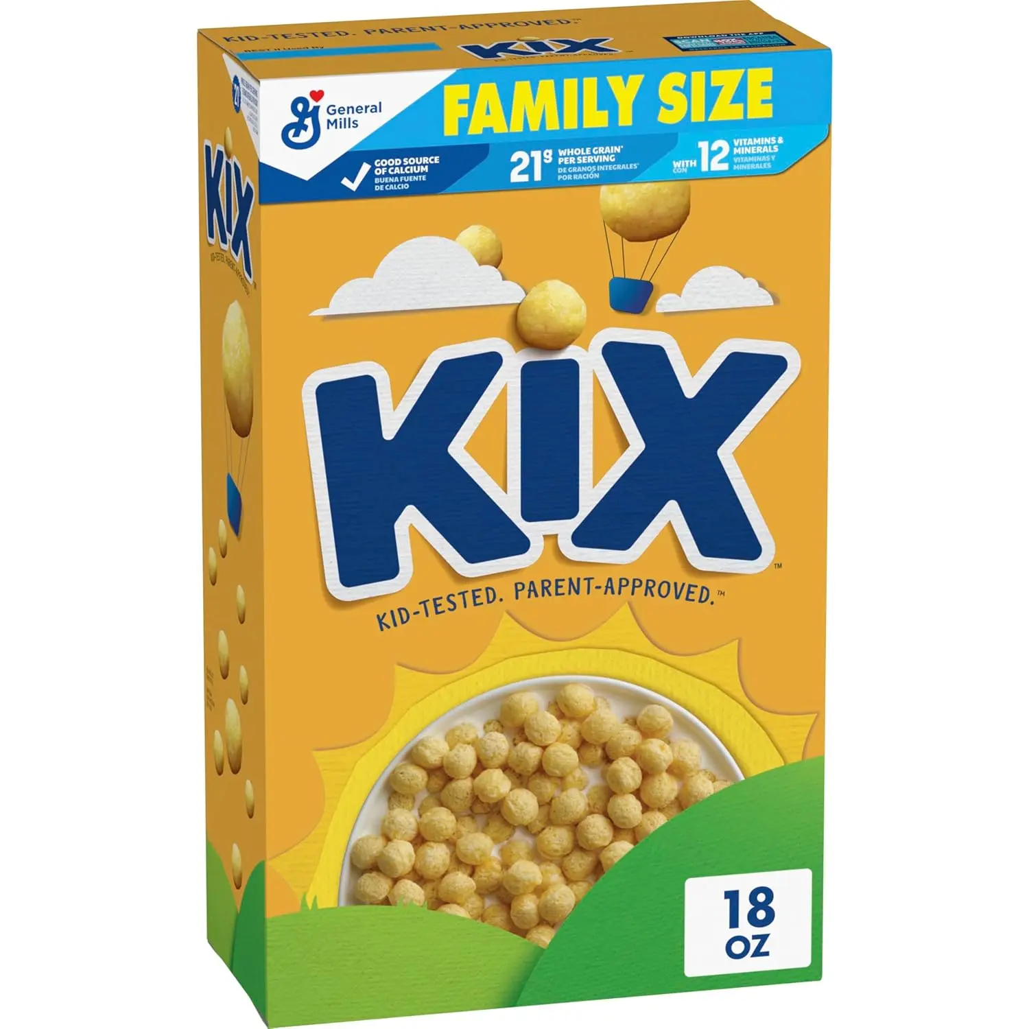 Kix Whole Grain Breakfast Cereal, Corn Cereal Puffs, Family Size, 18 oz | Crispy Corn Puffs, Good Source of Calcium, 12 Vitamins & Minerals, No Artificial Colors or Flavors