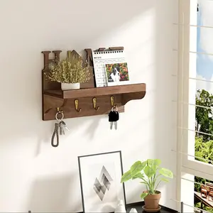 Wall Mounted Rustic Wooden Key Holder with Easy Installation - Decorative Key Hooks, Stylish Entryway Organizer with Letter & Mail Holder, Storage Hooks