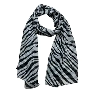 Black & White Printed Polyester Scarf - Graphic Skinny Scarf (67"x19")