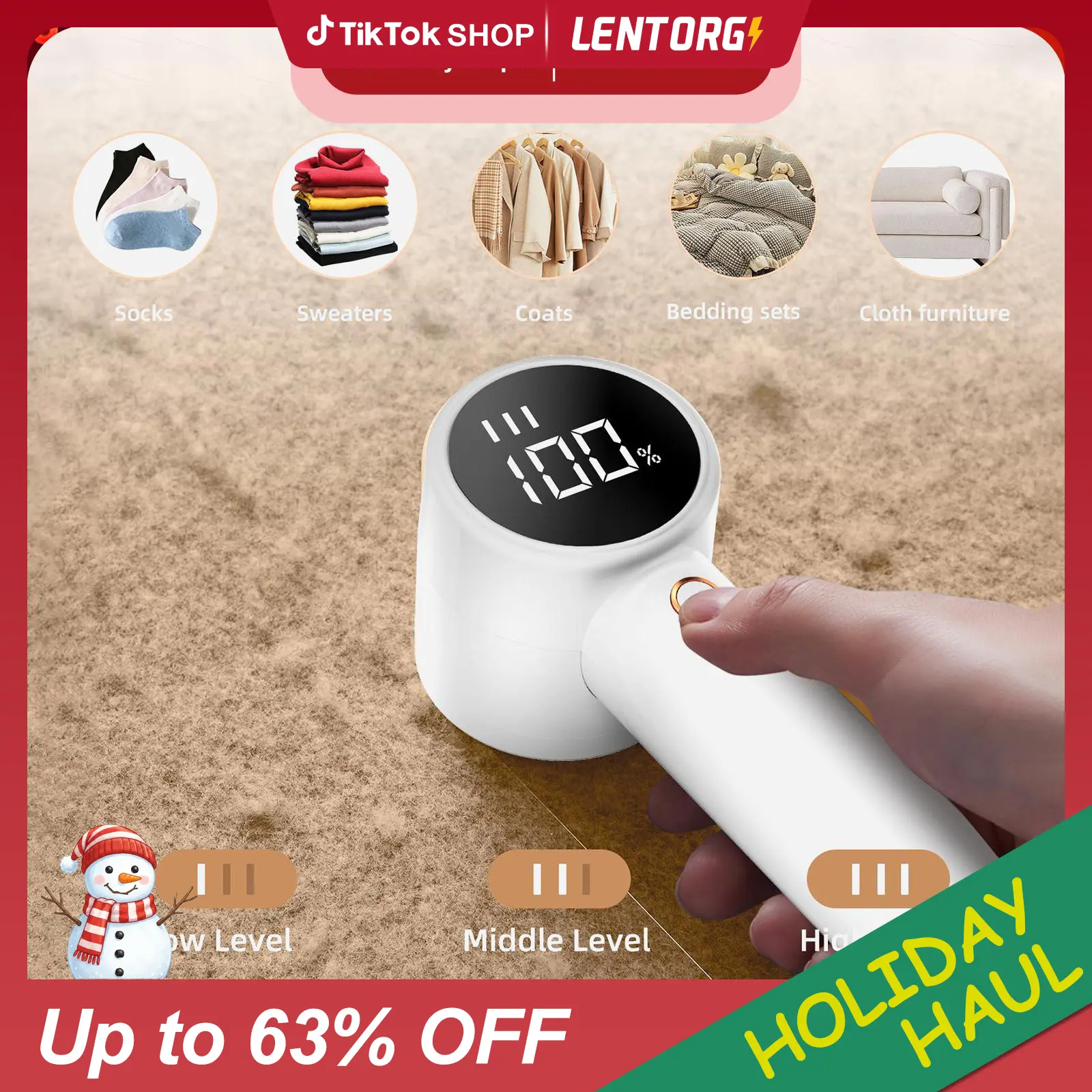 【Lentorgi】Electric fabric shaver, portable hair remover, Mite Removal,pet home, rechargeable, lint collection container, LED digital display, 6-blade blade, safety lock, 3 speeds, 2600mAh, lasts for 1 hour, suitable for clothes, sweaters, sheets, sofa