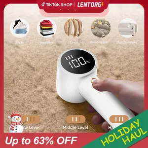 【Lentorgi】Electric fabric shaver, portable hair remover, Mite Removal,pet home, rechargeable, lint collection container, LED digital display, 6-blade blade, safety lock, 3 speeds, 2600mAh, lasts for 1 hour, suitable for clothes, sweaters, sheets, sofa