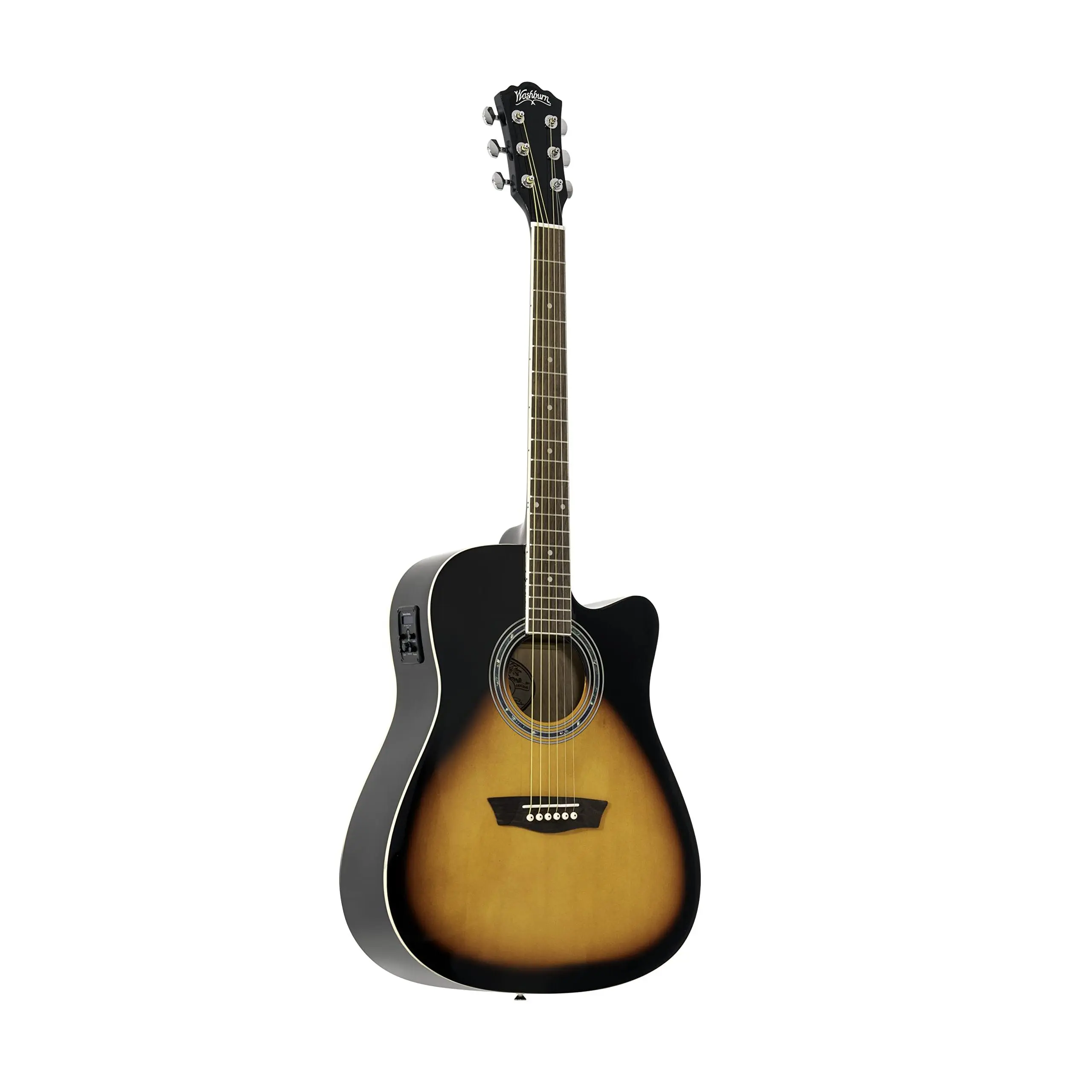 Washburn Vintage Series 6 String Acoustic-Electric Guitar, Right, Sunburst, Dreadnought (WA90CEVSB)