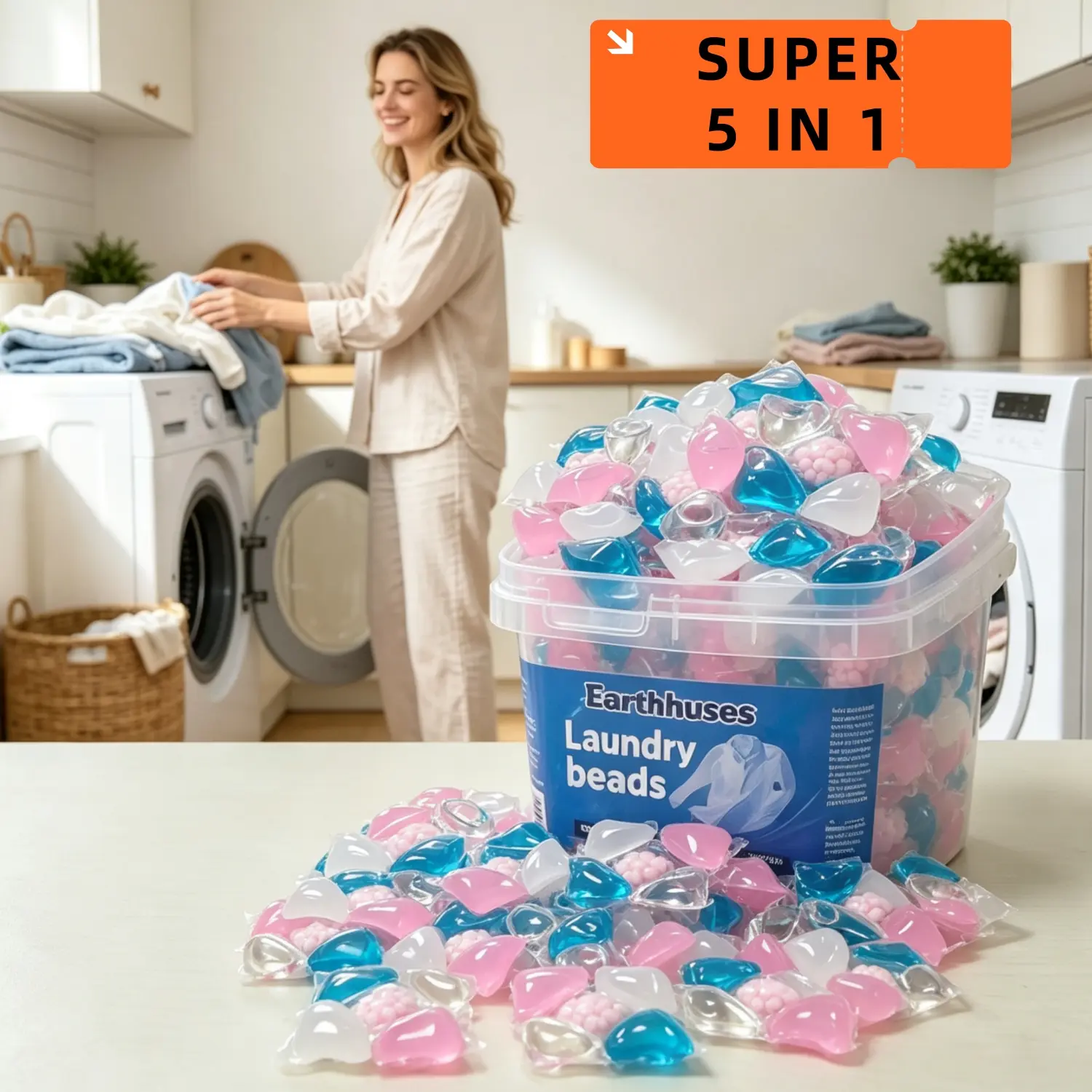 0.7LB/ 5-in-1 Laundry Detergent Beads - Water-Soluble Outer Film, Instant Dissolving, Deep Cleaning, Long-Lasting Fragrance, Concentrated Active Substances, Low Foam Laundry Balls for Home Accessories