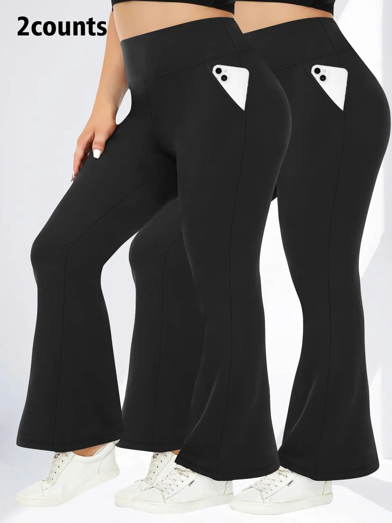 Plus Size Women's High Waist Flare Pants, Abdominal Control Straight Leg Yoga Training Pants, Suitable for Gym & Daily Wear, Sports Casual Pants, Activewear Pants, Gym Workout Sportswear, Activewear Bottoms