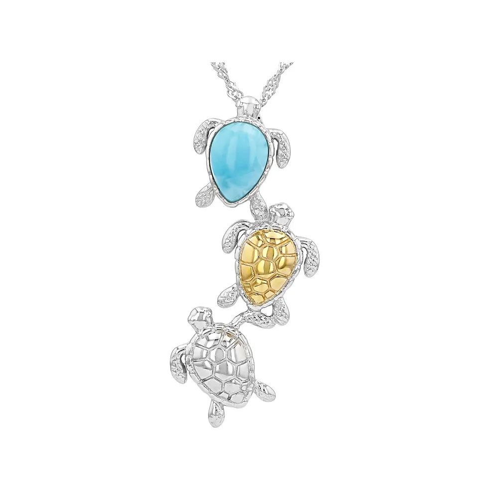 JTV Blue Larimar Rhodium Over Sterling Silver Two-Tone Pendant with Chain