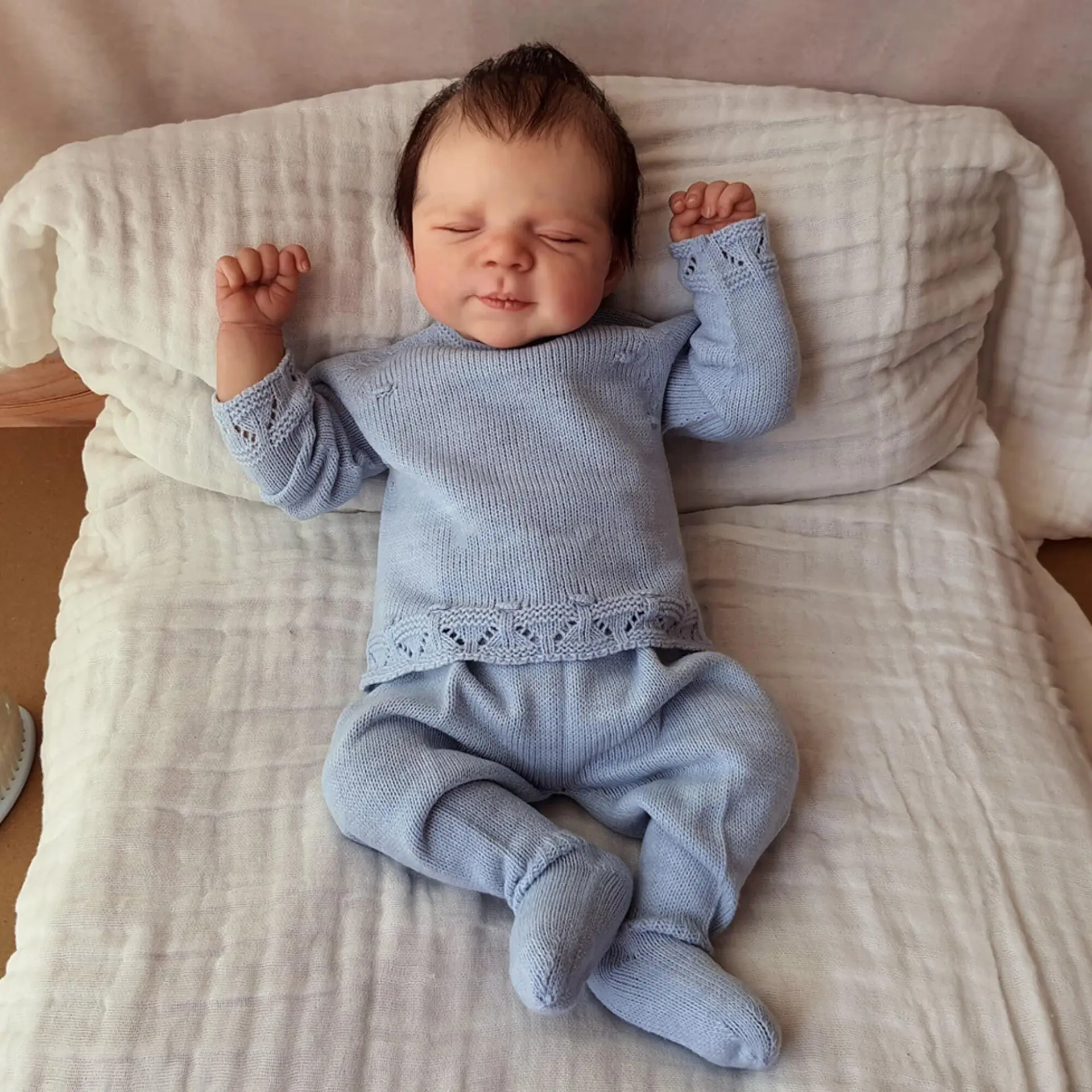 NPK 18-Inch Realistic Newborn Soft Doll - 3D Painted Skin, Visible Veins, Soft Blue Hat, White Outfit, Toy for Kids Ages 3+, Realistic Newborn Doll, Soft Dolls