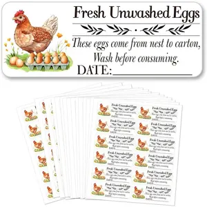 180 count  Unwashed Eggs Stickers Collected Date Writable, 1x2.64 Inch(2.5x6.7cm) Chicken Farm  Eggs Stickers PET Adhesive Egg Carton Labels for Egg Carton Box Container
