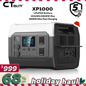 CTOLITY XP1000 1600W 1024Wh Portable Power Station Home Emergency Backup Power Supply LiFePO4 Battery 1.2H Fast Charge 110V AC 100W USB-C Output Solar Generator for Home Backup Camping Travel RVs Emergencies Durable Lights Phone Chargeable