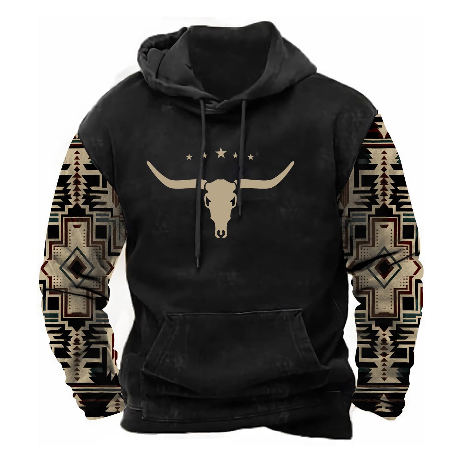 Mens Casual Western Aztec Hoodies   Sweatshirt - Loose - Fitting Design with Drawstring Closure - Clothing , Menswear Collared Day Cotton Long Sleeves