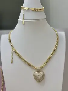 Heart Pendant Necklace 18in with Extender & 7in Bracelet with Extender Set for Women Elegant Jewelry Gift