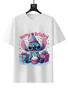 Disney Stitch Birthday Graphic Tee Party Animal 626 Celebration Shirt with Happy Birthday Design and Cupcake Graphic for Summer