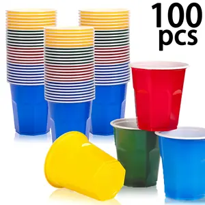 100pcs Random Color Plastic Pop Cups, Rainbow Disposable Drinking Cups for Parties, Ideal for Smoothies, Milkshakes, Wedding Events