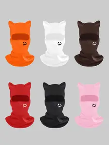Smiling Face Printed Balaclava Hat, Cat Ear Mask, Outdoor Activities Hiking Travel Accessory, Neutral Fluid Design, Kitty Ski Mask