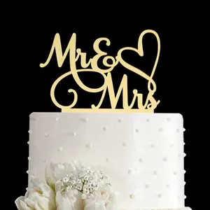 XY-SO14 Mr and Mrs Cake Topper, Bride and Groom Sign Wedding/Engagement Cake Toppers Decoration, Mirror Gold Acrylic Cardboard Shiny