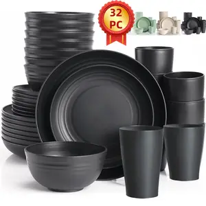 16/32pcs Wheat Straw Dinnerware Sets,Plastic Plates and Bowls Sets for 4/8 Unbreakable Plates and Bowls Sets Dishwasher Safe Microwave Safe Fun Colors Perfect for Cooking Family Camping Picnics Party