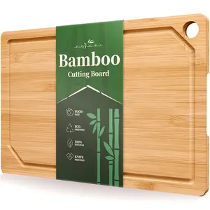 Bamboo Cutting Board - Multi-Sizes Wooden Cutting Boards for Kitchen, Convenient Kitchen Essentials with Deep Juice Grooves， Cutting Board for Chopping & Serving, Large, Natural