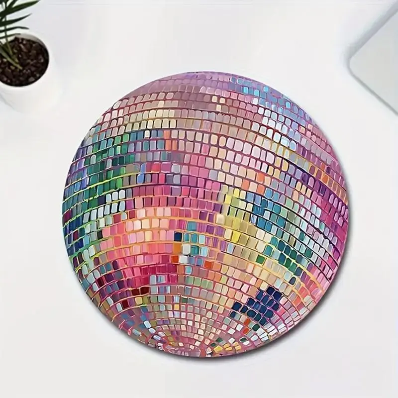 Colorful Disco Ball Pattern Mouse Pad, Round Anti-slip Rubber Base Mouse Pad, Desktop Anti-slip Mouse Pad for Gaming & Office Computer, Laptop, Premium Multipurpose Mousepad, Non Slip Mousepad