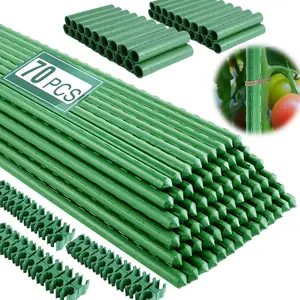 Garden Stakes 16 Inch 70 Pack, Diy 4ft 5ft 6ft 7ft 8ft Tomato Stakes Plastic Coated Metal  Sticks Stakes Supports with 40 Connectors 30 Rotatable Clips for Indoor Outdoor  Vegetable