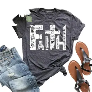 GENERIC Women's Cotton Fabric Christian T-Shirt, Bible Verse Religious Outfit, Retro Faith Cross Print Top, Gender-Neutral Adult Classic Jersey for Halloween