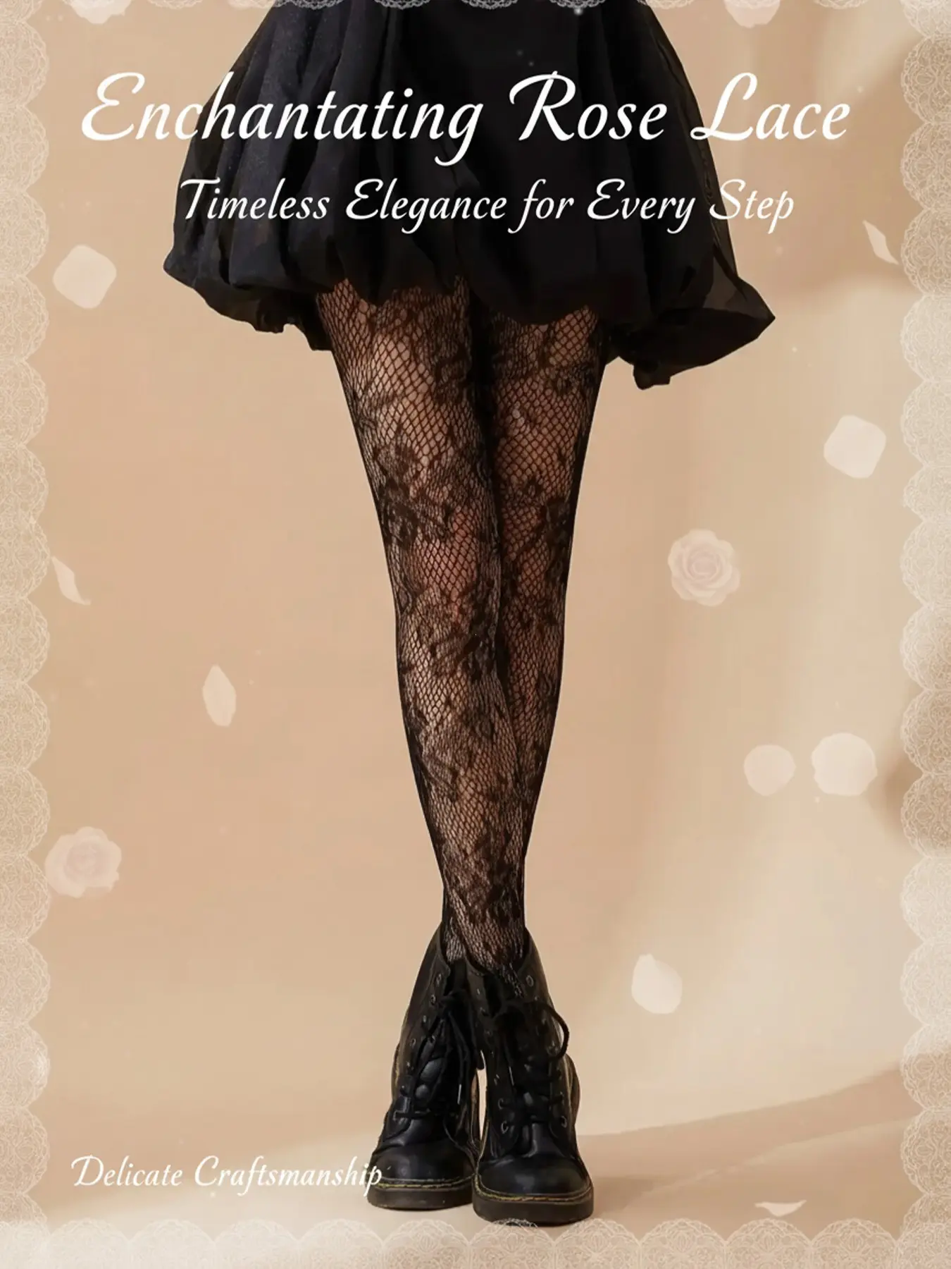 Vintage Sweet Rose Pattern Tight Fishnet Socks, 1 Pair, Retro Style, Comfortable and Stylish, Perfect for Daily Wear