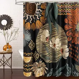Tropical Plant Pattern Shower Curtain Set, Perfect for Bathroom Decor, Easy to Clean, Multiple Sizes Available, Includes Shower Curtain Hooks