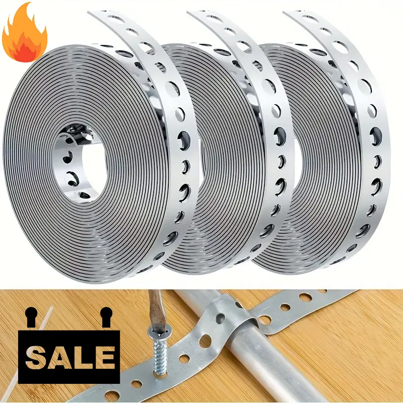 1.8 cm × 5 m Galvanized Perforated Metal Strip, Heavy-Duty Rust-Resistant Pre-Drilled Installation Strip, Suitable for Construction, Reinforcement, Equipment Installation, Piping, HVAC, Garages, and Workshops—Durable Metal Pipe Organizer