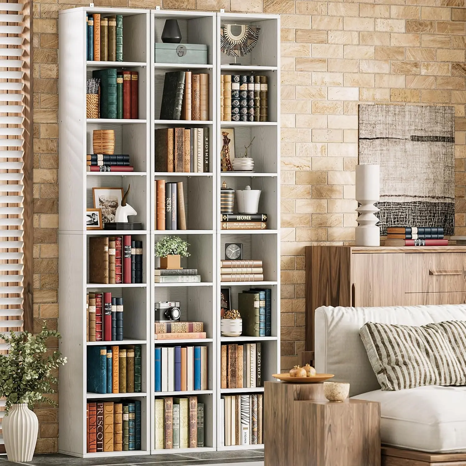 Summer Vibes IRONCK 8-Tier Tall Narrow Compact Modern Wall Corner Bookshelf, Indoor Furniture for Bedroom & Living Room, Easy to Match, Space-Saving Organizer