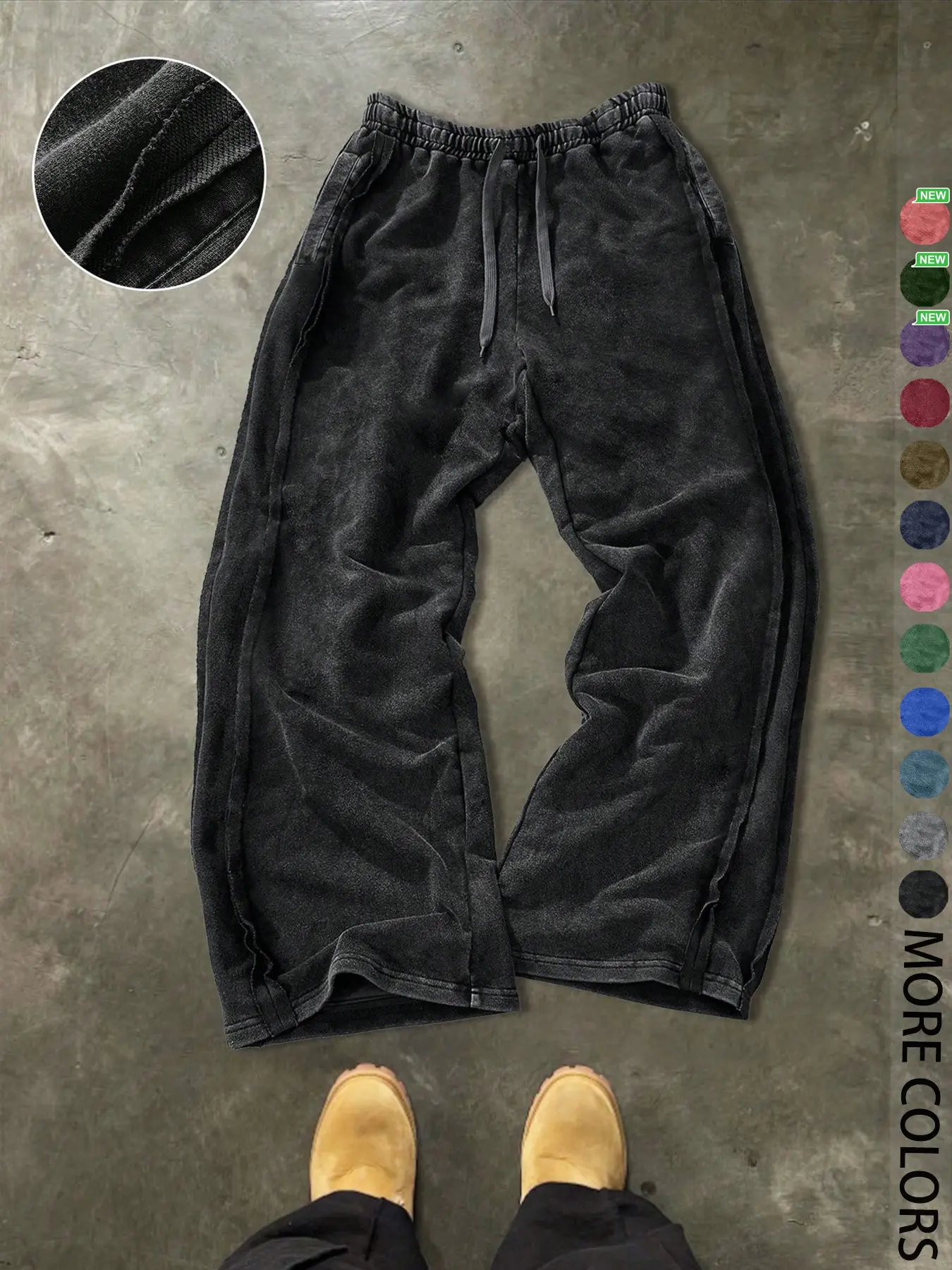 Men's Streetwear Simple Cotton Sport Pants, Wide Leg Knit Sweatpants, Washed Cotton Fabric, Casual Loose Fit, All Seasons, Comfy Sweatpants, Casual Fashion Sweatpants, Athleisure Style Bottoms, Loose Drawstring Sweatpants, Casual Sports Bottoms