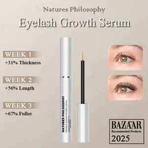 Natures Philosophy Advance Eyelash Growth Serum - Gentle Formula for Thicker Longer Lashes - Safe Non-Irritating Enhances Natural Lash Health - Week 1 31% Thickness Week 2 56% Length Week 3 67% Fuller - Bazaar Recommended 2025