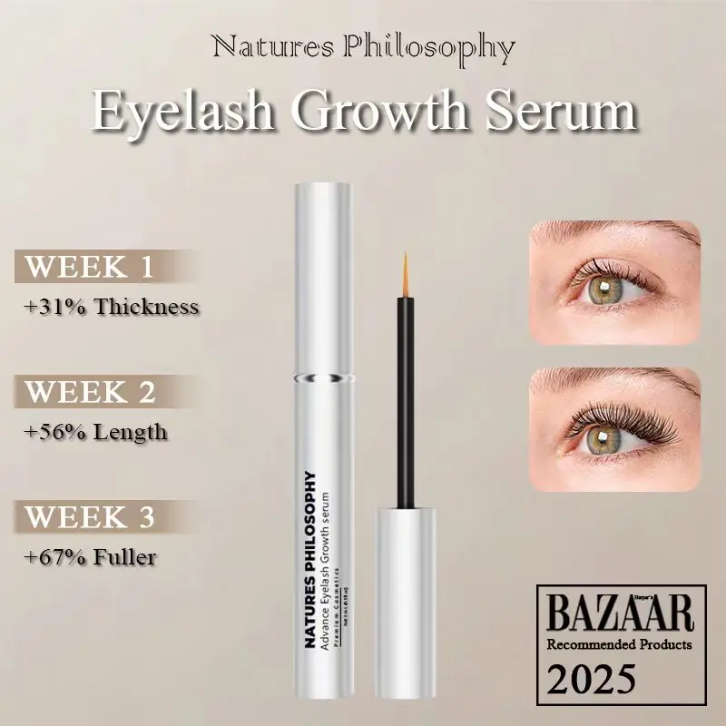 Natures Philosophy Advance Eyelash Growth Serum - Gentle Formula for Thicker Longer Lashes - Safe Non-Irritating Enhances Natural Lash Health - Week 1 31% Thickness Week 2 56% Length Week 3 67% Fuller - Bazaar Recommended 2025