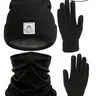 3-Piece Autumn and Winter Warm Fleece Windproof Knit Hat, Gloves & Mask Set, Unisex Casual Solid Color Design, Fall & Winter Fashion Accessories, Men Accessories, Guys