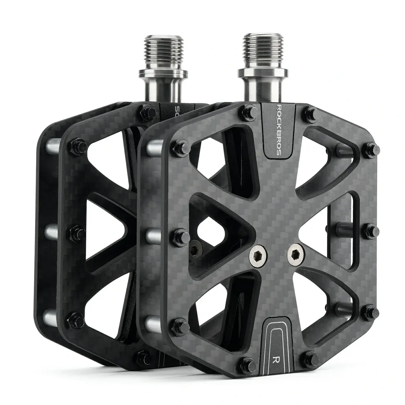 ROCKBROS Carbon Fiber Cycling Accessories Bike Pedals, Lightweight 3-Bearing, Non-Slip, 9/16" Wide Flat, Pedal Set Components & Parts