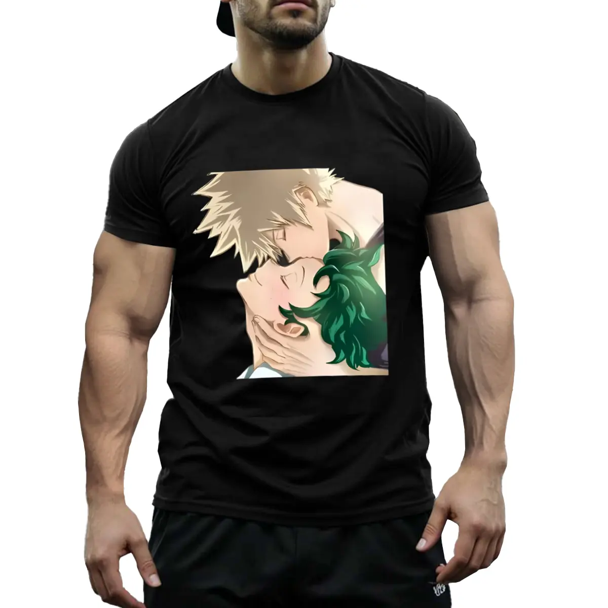 1Pc Bakudeku Anime Kiss Graphic T-Shirt - 100 Cotton, Vintage Casual Crew Neck Tee with Geometric Pattern, Slight Stretch, Regular Fit Short Sleeve Pullover for Men & Women - Ideal for Daily Wear & Fitness