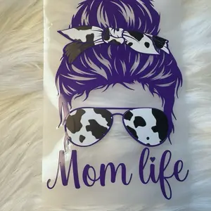 Mom life Messy Bun Cow Print Vinyl Car Decal