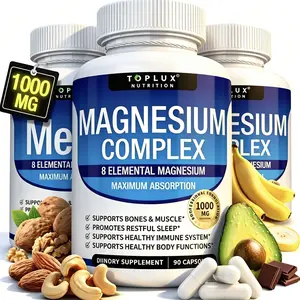 Toplux Nutrition Magnesium Complex 1000mg - 8 Forms Magnesium Glycinate, Citrate, Malate & L-Threonate - High Absorption Chelated Magnesium for Daily Wellness - 3 Bottles, 90 Capsules, Vegan Non-GMO