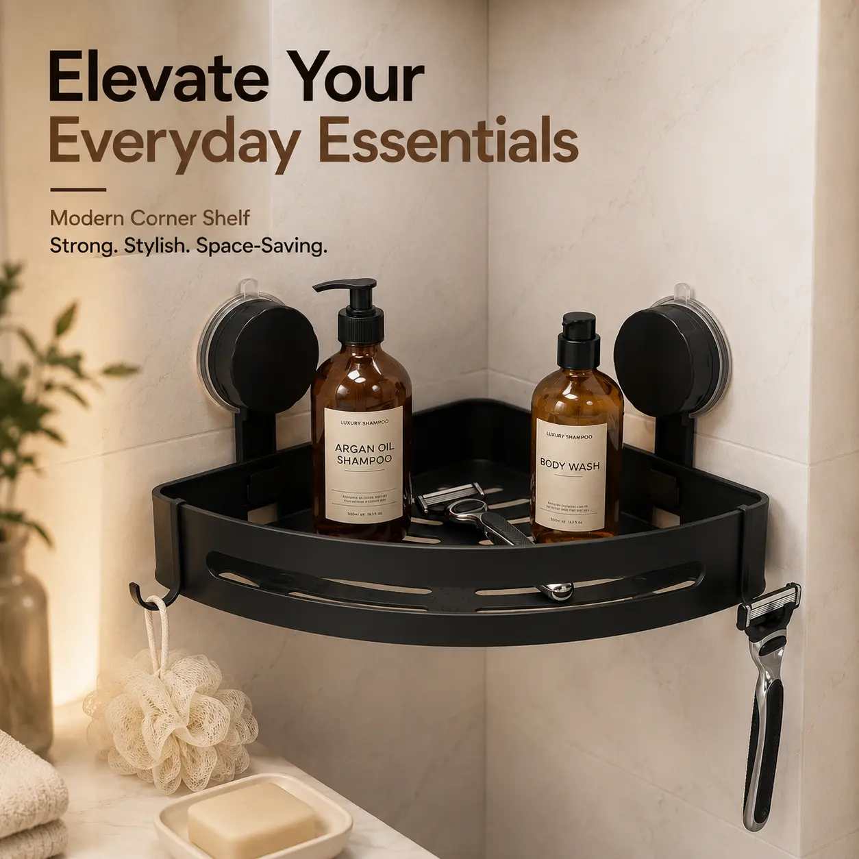 Strong Suction Bathroom Corner Shelf No Drill Space Saving Organizer for Towels Toiletries Showerhead Holder Showerboard Ultra Strong Suction Heavy Duty Holds Up To 10kg 22lbs