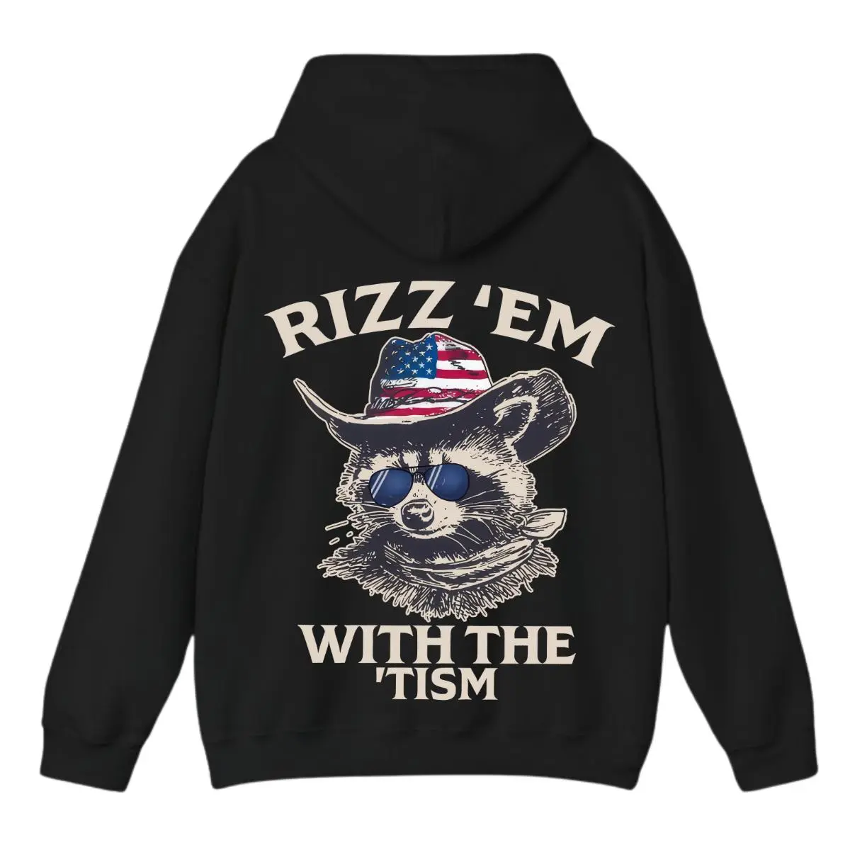 Rizz 'Em With The 'Tism Hoodie - Funny Raccoon Cowboy Graphic Pullover, Unisex Trendy Thermal Streetwear Hoodie