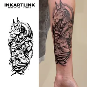 INKARTLINK Tattoo Tech, Anubis' Oath Series,2 Sheets Large Semi Permanent Tattoo, Adult Art Design Temporary Tattoos, Lasts 1-2 Weeks, Waterproof, Realistic Look, No Adhesive, No Reflection (Anubis Design)