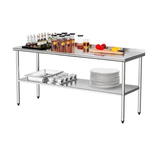 ROVSUN 30/36/48/60/72'' x 24'' Stainless Steel Table for Prep & Work,Commercial Worktables & Workstations, NSF Heavy Duty Metal Table with Adjustable UnderShelf & Backsplash for Kitchen, Restaurant,Home,Hotel