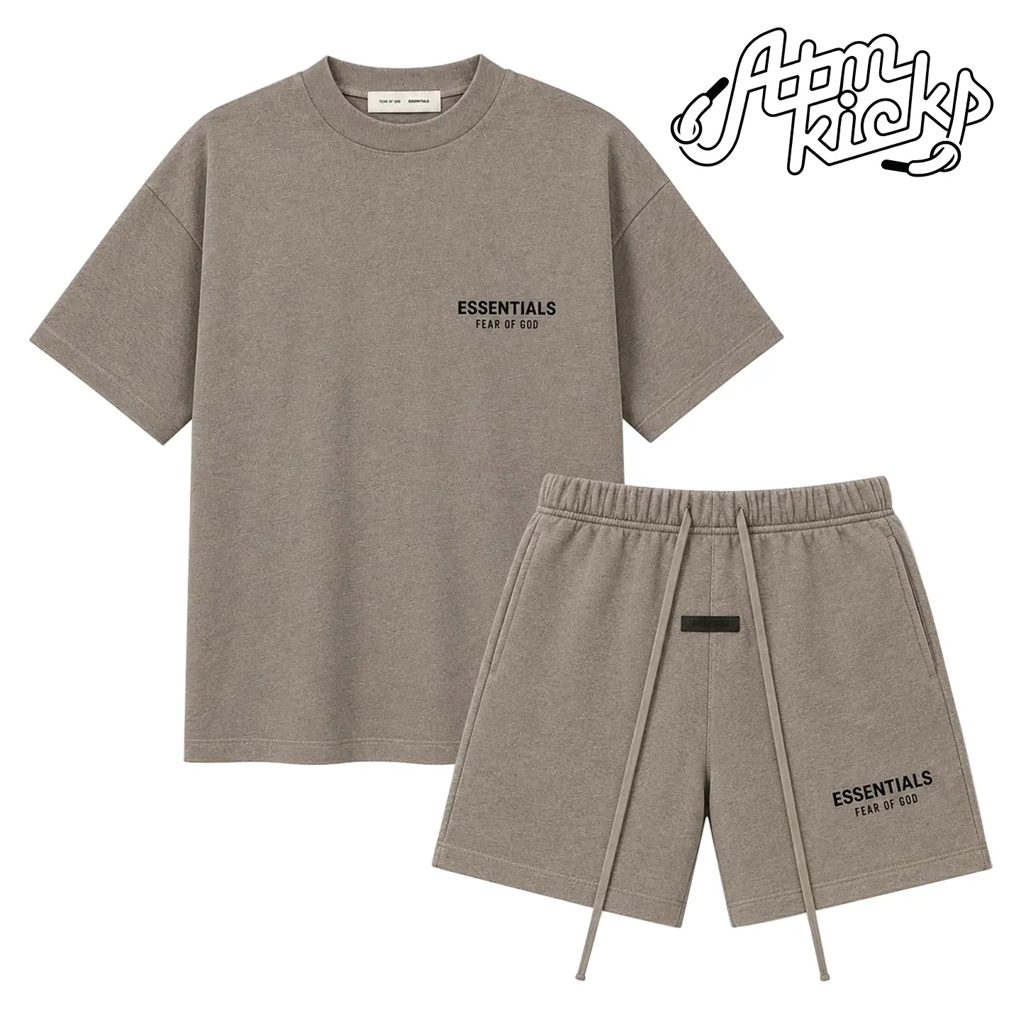 (Tee and Shorts) Fear of God Essentials T-shirt & Shorts Set Stretch HomesteadHeather OVER SIZE Casual Wear Comfortable Fit Simple Design Versatile Everyday Wear Menswear Tops Crewneck ShortSleeve Light