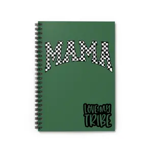 Mama Spiral Notebook Green Checkered Journal Love My Tribe Planner Stylish Desk Accessory Coffee Table Aesthetic Modern Laptop Workspace Gift Mother’s Day Birthday Organizer Writing Notes To Do List Mompreneur Morning Routine Essential