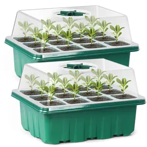 2pcs Seed Starter Trays with Dome and Base, 12 Cells, Adjustable Humidity, Lightweight Plastic, Suitable for Greenhouse and Garden, Plant Growing Set